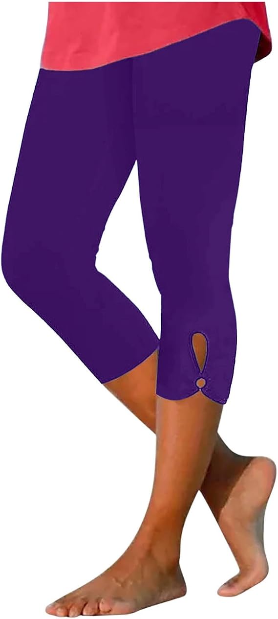 Capri Leggings for Women Plus Size Summer Tummy Control Stretch Athletic Capris High Waisted Yoga Gym Workout Clothes