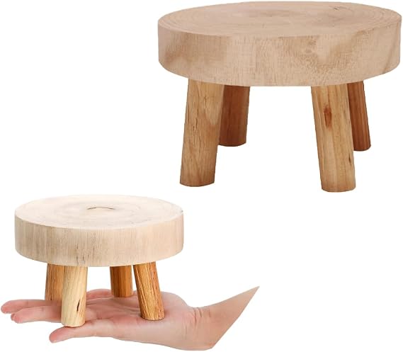 Mini Wooden Plant Stand, Round Display Riser, 3-Legged Decorative Stool for Indoor Plants, Candles, Home Decor