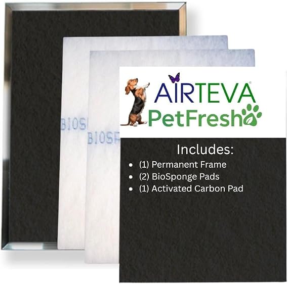 Airteva PetFresh Custom Size A/C & Furnace Air Filter Pet Dander Capture, Odor Elimination & Particle Protection BioSponge + Activated Carbon Made in USA (4 Month Supply)