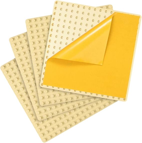 MIMAX Self-Adhesive Baseplates Compatible with DUPLO, Peel-and-Stick Baseplate for DIY Play Table or Wall - 4 Pack (10" x 10") (Beige)