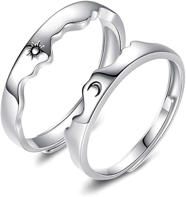 Sun Moon Rings for Couples Best Friends Adjustable Romantic Engraved Matching Promise Relationship Eternal Engagement Couples Rings Sets for Him and Her and BF GF 2pcs