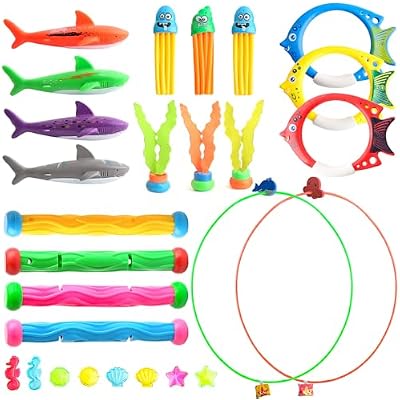 Dive Rings Pool Toys Adults, 27 Pcs Diving Toys for Kids Ages 4-8, Shark Torpedo Dive Set, Octopus Toddler Water Fun Toys, Summer Essentials Underwater Swimming Throwing Gifts for Boys & Girls
