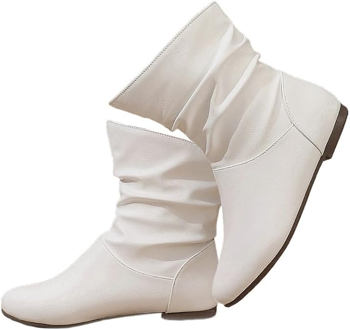 DINTAHA Flat Boots Women Fall Slouch Boots Flat Ankle Booties for Women