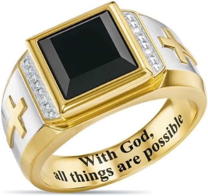 Gold Plated Numeral Cubic Zirconia Ring For Men, Square Gold Rings For Men, Spinner Silver Mens Rings Stainless Steel Size 6-13