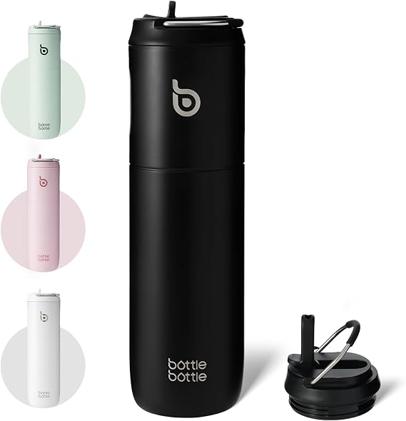 Bottle Bottle Stainless Steel Water Bottle 700ml with Straw and Lid Sports Insulated Metal Water Bottles with Handle(Black)