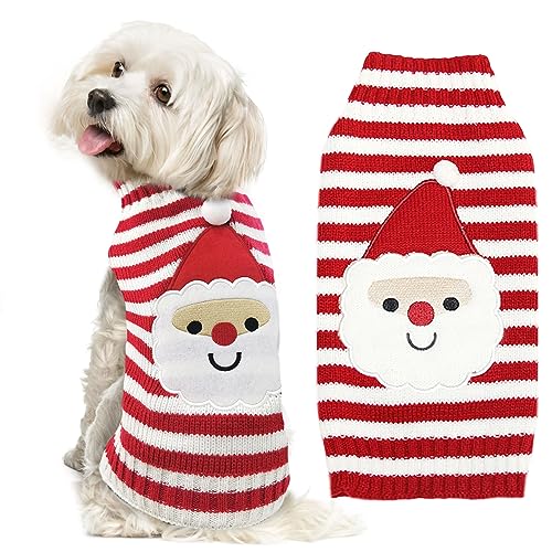 Dog Christmas Sweater Xmas Pet Clothes Cute Striped Santa Claus Costume Holiday Puppy Cat Jumpers Outfits New Year Gifts for Small Medium Large Dogs L, Red White Stripe Santa Claus