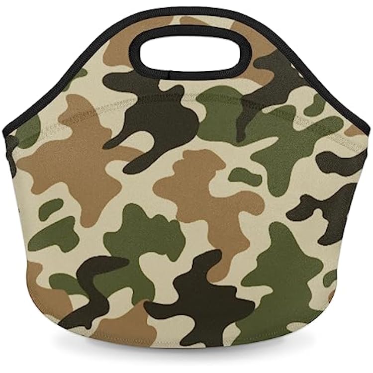 Neoprene Lunch Bags Camouflage Print for Women Lunch Tote Bags Washable Insulated Lunch Container Box for Work Picnic Meal Prep Bags for Men Women, Camo
