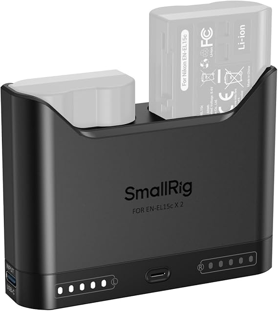 SMALLRIG EN-EL15c Battery Charger for Nikon, 2H Dual Slot 22.5W Charge | USB-C Charger with LED Display, for Nikon ZR, Z6III, Zf, Z8, Z7II, Z7, Z6II, Z6, D850, D810, D780, D750, D500, D7500, D7200