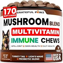 Turkey Tail Mushroom Supplement for Dogs - 170 Chews - Mushrooms for Dogs - Reishi, Lions Mane, Glucosamine Multivitamin - Immune Booster, Gut, Hip & Joint Health Support Vitamins, Energy & Skin