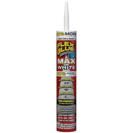Flex Glue MAX, Super Strong, Rubberized Waterproof Adhesive, Works Underwater, Use on Pools, Showers, Outdoors, Concrete, Brick, Pavers, UV Resistant, 28 oz Cartridge, White, 1-Pack