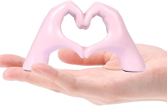 Pink Decor Heart Hands Sculpture for Living Room Bedroom Bookshelf Mantle Desk Decoration, Modern Home Decor Aesthetic for Wedding Anniversary Mother Decorations (4.13")