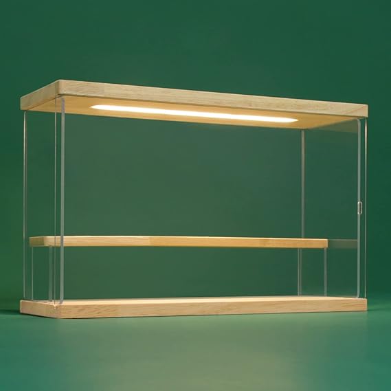 NONEMEY Clear Acrylic Display Case Stand with LED Light 2/3/4/5/6 Tier Storage Box Showcase Dustproof Organizer Box for Collectibles (2Tier 12x4x7inch)