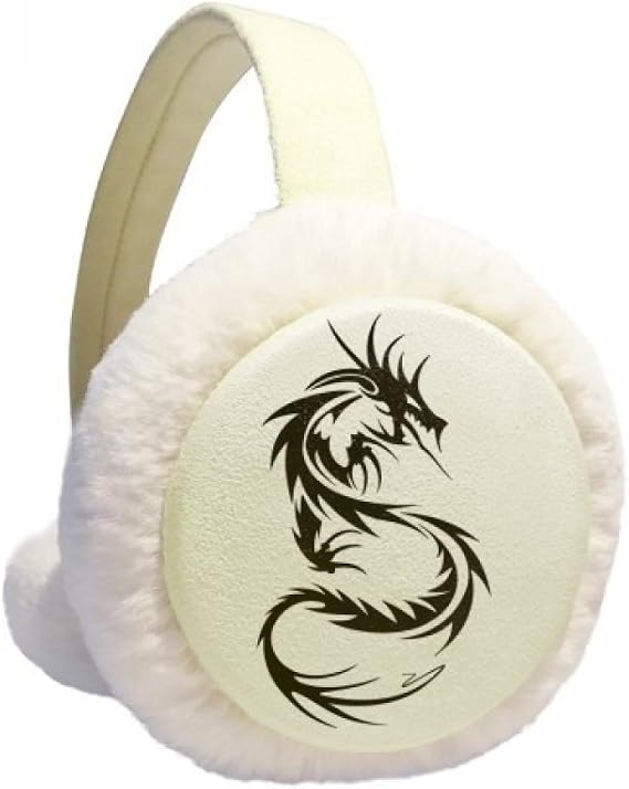 Dragon Animal Art Grain Silhouette Winter Earmuffs Ear Warmers Faux Fur Foldable Plush Outdoor Gift
