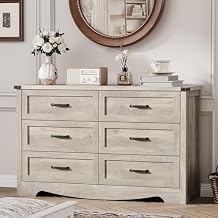 Dresser for Bedroom with 6 Drawers, 48" Wide Wood Chest of Drawers with Deep Drawers & Mental Handle, Modern Dresser TV Stand, Wooden Closet Storage Organizer for Living Room, Hallway, Entryway, Grey