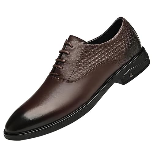 Mens Oxford Shoes Genuine Leather Brogue Casual Slip Resistant Block Heel Anti-Slip Rubber Sole Party Classic Lace Up