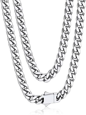 Bandmax Mens Stainless Steel Chain Necklaces 5MM/7MM/9MM/12MM Chunky Miami Cuban Link Chain Necklace Silver/Gold Plated/Black Chains for Men 18"-30"