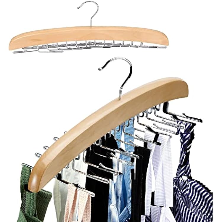 Tank Top Hanger, 24 Large Capacity Premium Wood Hanging Organizer Bra, Cami, Belts, Tie, 360 Rotating, Save Space Storage Hanging Organizer Foldable Anti-Slip Mater Hook Wood 1pcs