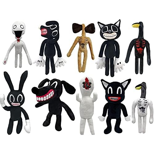Siren Head Family 10-Piece Plush Set - Cartoon Dog & Cat Toys for Birthday, Home Party Gifts