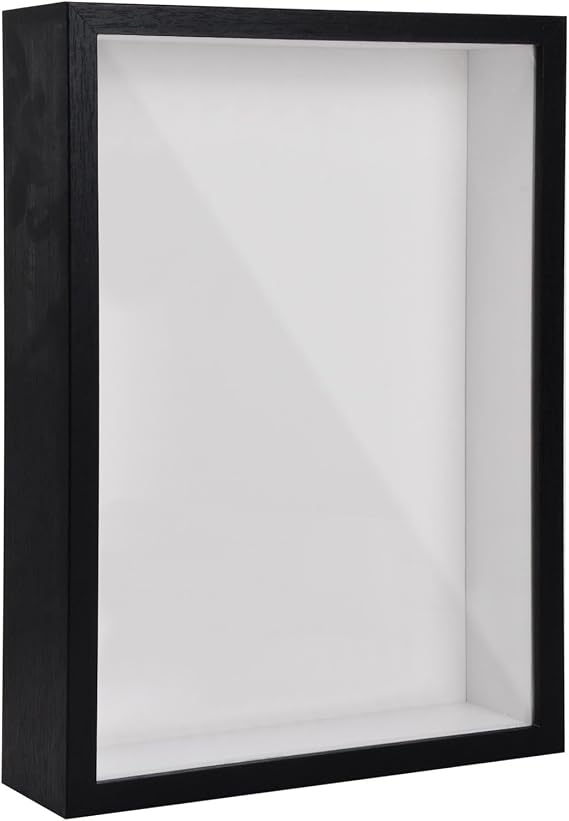 A4 3D Shadow Box Frame, 22.7x31.4cm 3D Picture Frame Shadow Deep Box for Wall and Tabletop, Wooden 3D Photo Frame Display Box for Medal Flower Tickets Crafts Memorabilia (Black 5 cm)