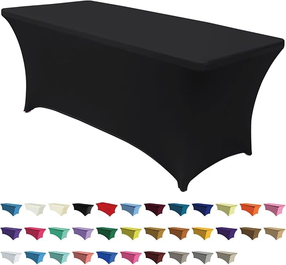 ABCCANOPY 6FT Spandex Table Cover, Stretch Fitted Tablecloth, Black | Rectangular Tight, Fitted, Washable and Wrinkle Resistant Table Protector for Wedding, Banquet,Birthday, Party, Event