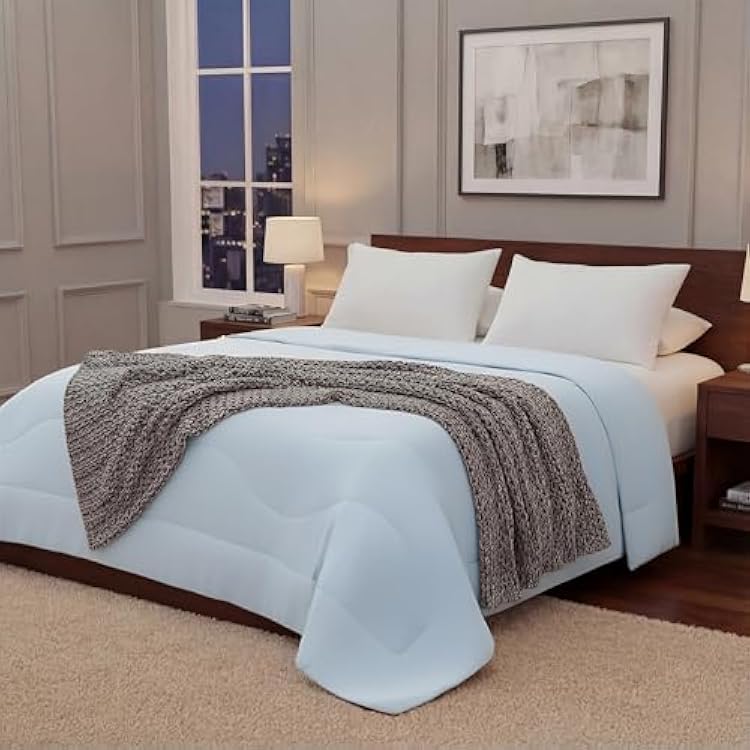 Queen Size Cooling Comforter, Breathable Blanket for Hot Sleepers, Lightweight All Season Bedding for Night Sweats, 90x90, Ice Blue