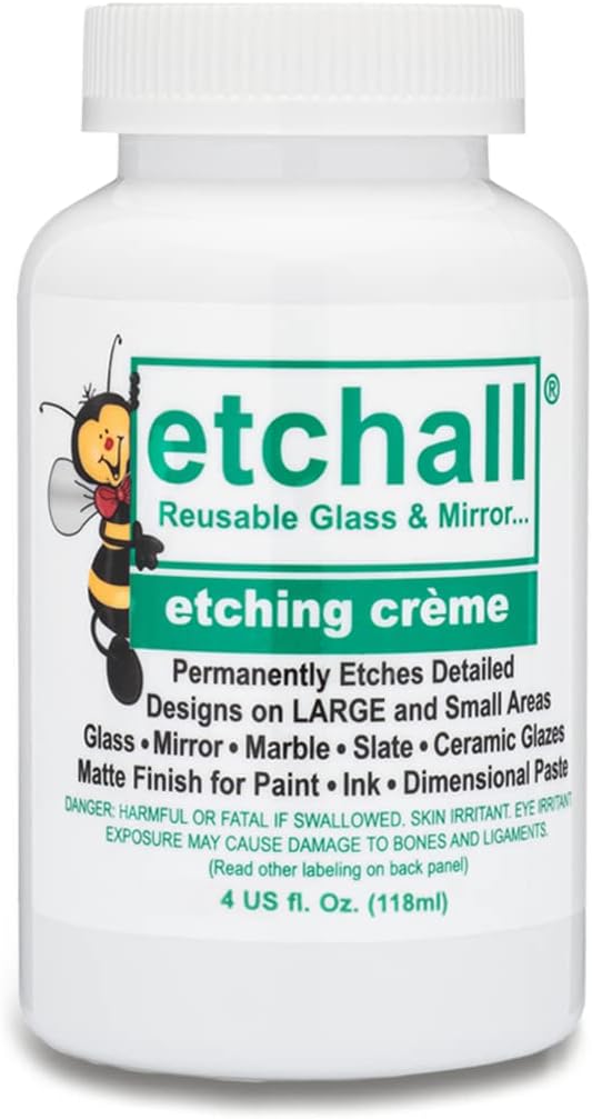 Etching Cream (4oz) for Glass, Mirrors, Ceramics, Porcelain, Marble, and Slate - for Makers, Creators, Crafters, DIY'ers of All Ages & Experience Levels, Smooth Formula and Fast Acting