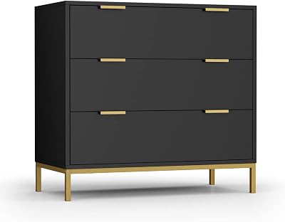 Anmytek Black Dresser for Bedroom, 3 Drawer Dresser with Spacious Storage Modern Wood Chest of Drawers for Bedroom Living Room Chest of Drawers for Hallway H0073