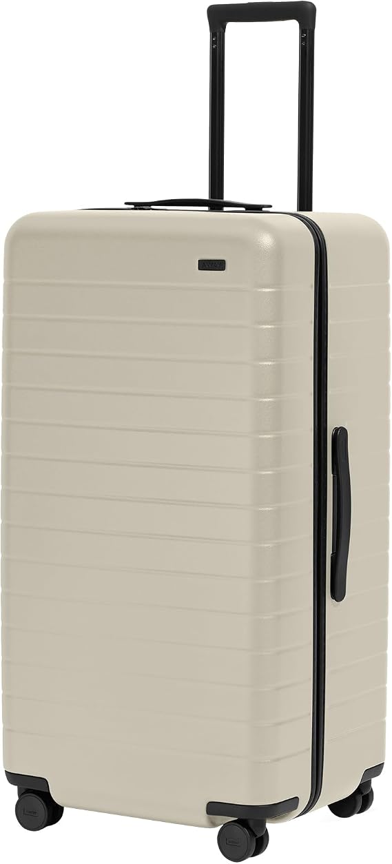 Away Trunk Checked Luggage, 31-inch Lightweight Hardside Spinner Suitcase | Lightweight & Durable Suitcase, Premium 360 Spinner Wheels, Interior Compression System, TSA-Approved Lock, Salt White Matte
