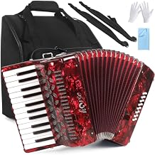 25 Keys Accordion, 16 Bass Piano Accordion Acordeon Acordeones Para Adultos for Beginner and Adults, Lightweight Portable with Adjustable Straps, Cleaning Cloth, Glove, and Carrying Bag(Black)