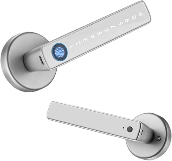 Smart Door Lock, Smart Door Lock Handle with Fingerprint Key Card Digital Door Lock Keypad Key Entry Electronic Lock(Bianco)