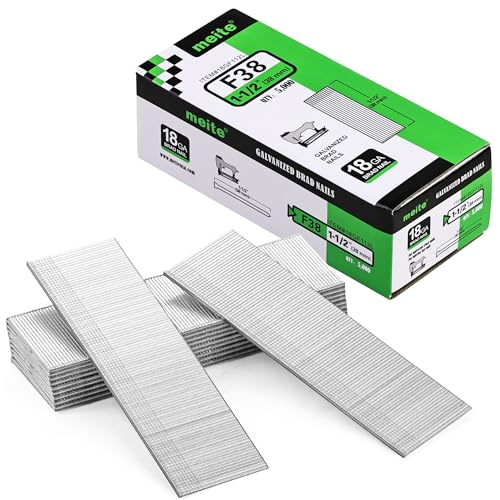 meite 18 Gauge Brad Nails, 1-12-Inch 18GA Brad Nails, Galvanized Nail Gun Nails for Pneumatic, Electric Brad Nailer Gun 5,000 Counts