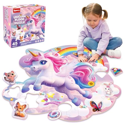 SYNARRY Unicorn Floor Puzzles for Kids Ages 4-6, Large 45 Piece Floor Puzzles for Kids Ages 4-8, Puzzles for Toddlers 3-5, Unicorn Toys Easter Basket Stuffers Gifts for 3 4 5 6 7 8 Year Old Girls