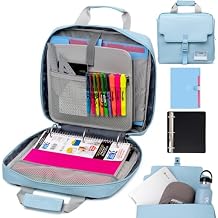3 Ring Zipper Binder Bag with Handle and Shoulder Strap, 2-Inch O-Ring, Large Laptop Pocket, 5-Tab Expanding File Folder, School Supply Kit (Minor Blue)