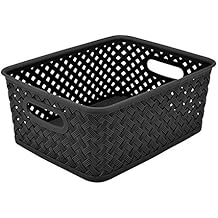 Simplify Small Resin Wicker Tote | Storage Bin | Plastic Organizer | Carrying Handles | Bathroom | Pantry | Accessories | Cleaning Products | Grey