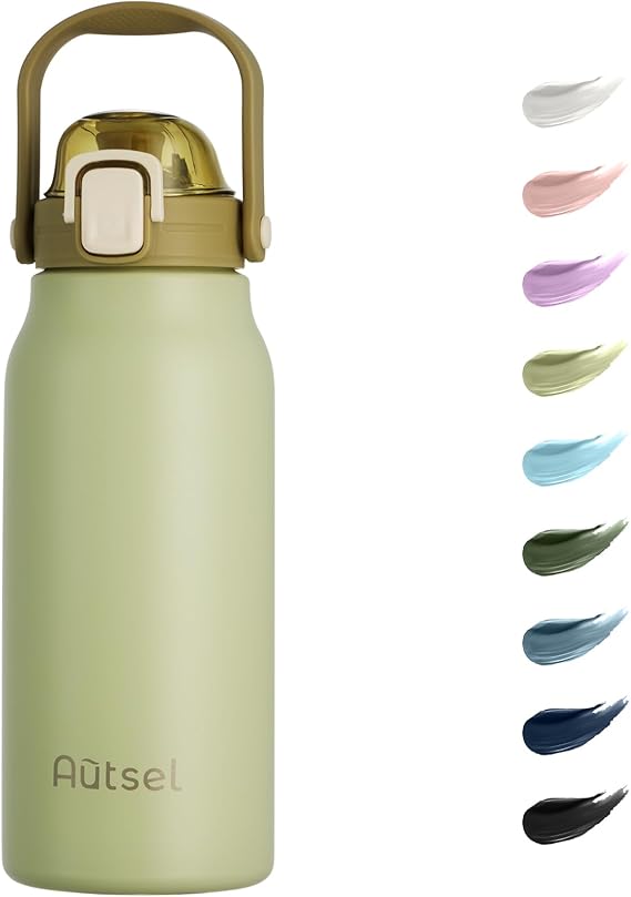 1.7L Stainless Steel Water Bottle with Straw, Large Metal Flask with Handle
