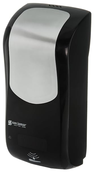 San Jamar Rely Hybrid Foam Soap Dispenser 825ml Liquid Dispenser with Manual and Touchless Modes, Adjustable Output 0.5ml/1ml, Battery Operated for Commercial Use, Black Stainless Steel