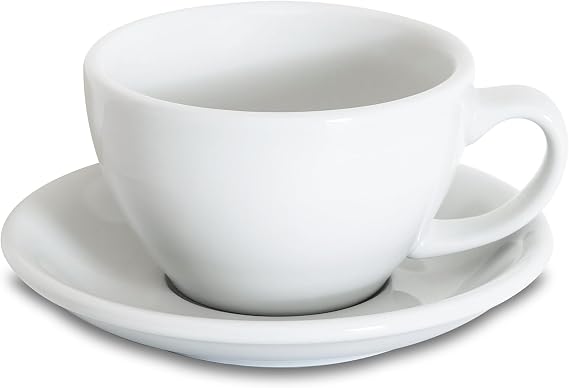Loveramics Latte Art Mug with Saucer, 10 oz Ceramic Coffee cups with Round Bottom for Latte, Cappuccino, Tea, Espresso, Thick-walled Stoneware Cup Set for Barista - Regular Colours (White, 10OZ)