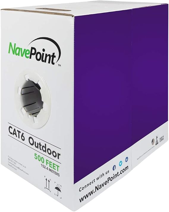 NavePoint CAT6 UTP Outdoor Direct Burial HDPE CCA Ethernet Cable 500 Ft Black