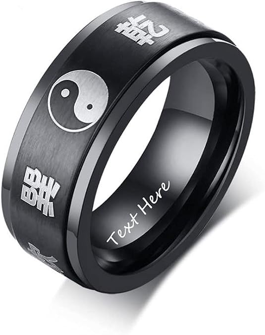 ZKXXJ Custom Taoist Mantra Spinner Ring for Men,Stainless Steel Personalized Name Date Engraved Yin Yang Rings Chinese Tai Chi Finger Band Stress Relief Mantra Jewelry Gift,Size 8-13