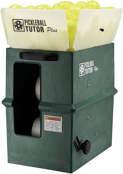 Pickleball Tutor Plus with Remote, 2-Line, Electronic Elevation. Variable TOPSPIN and Backspin. Made in USA by #1 Pickleball Machine Company.