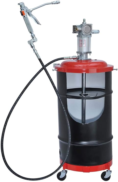 Lincoln 6917 Portable Air Operated 50:1 Pneumatic Double Acting Grease Pump with Drum Dolly, 7 Foot High Pressure Hose, Heavy Duty Control Valve, Universal Swivel