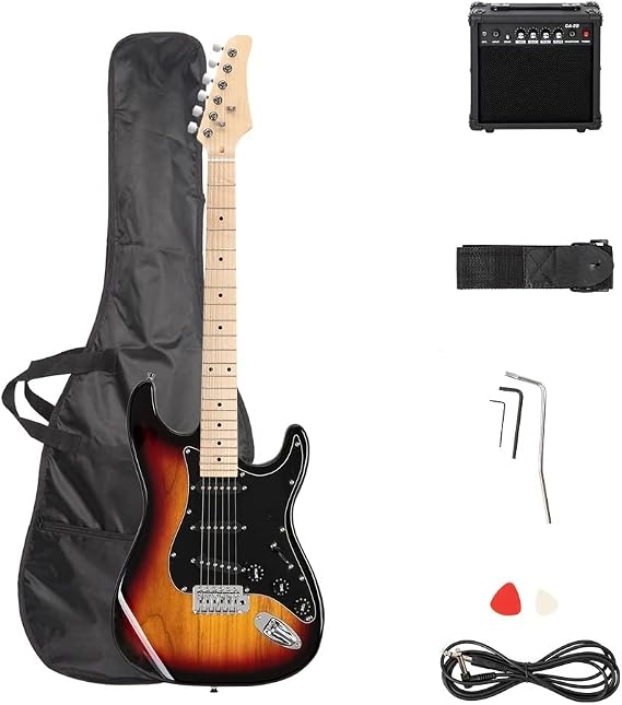 Trayoz Full-Size Electric Guitar Kit with 20Watt Amp, Brown Sunburst