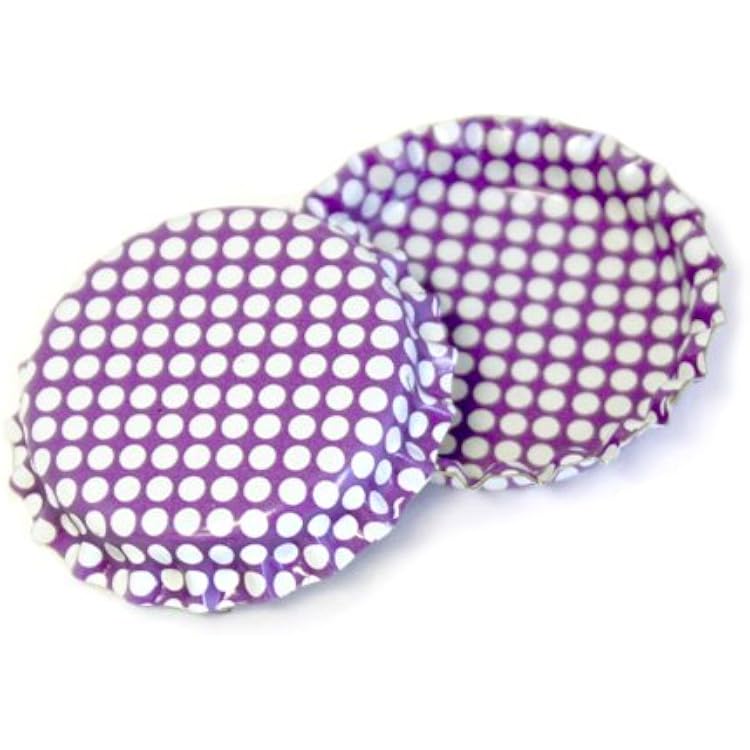 50 Bright Purple wWhite Polka Dots Bottle Caps Colors Craft Linerless