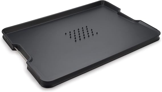 Joseph Joseph Cut&Carve Plus - Non-Slip, Multi-Function, Double-Sided Chopping Board for Food Preparation and Carving- Dishwasher Safe, Large – Black
