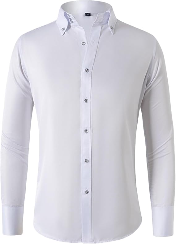 Mens Button Up Shirts Long Sleeve Collar Dress Tshirt Slim Fit Solid Turndown Collar Button T-Shirt Fall Fashion