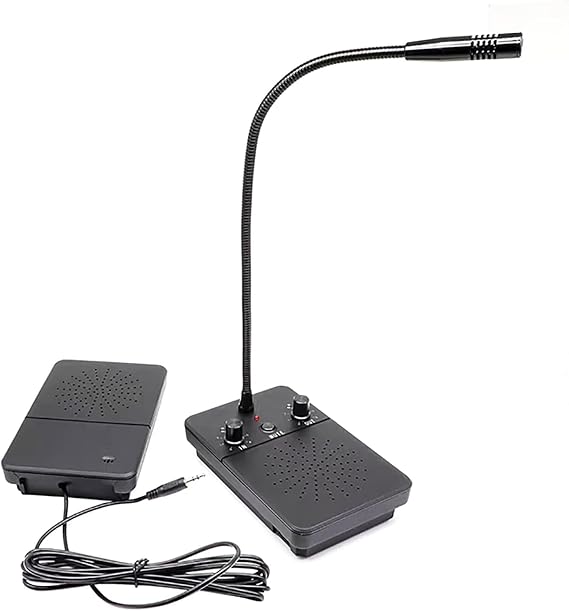 CHROX Dual Way Window Speaker Intercom Microphone And Speaker Bank Window Intercom Glass Window Microphone Anti-Interference One-Touch Mute for Business/Bank/Office