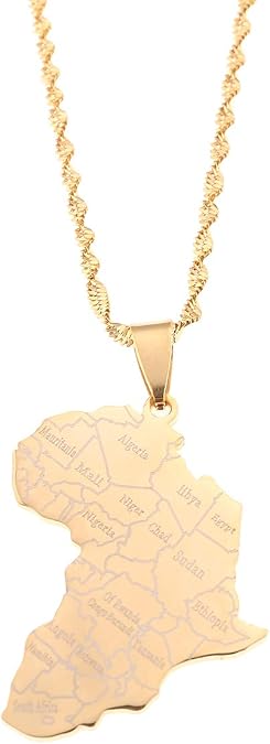 Stainless Steel Map of Africa Country Pendant Necklace Men Women Hip Hop African Jewelry