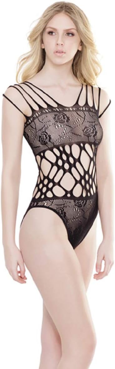 Coquette international Sleek Seamless Stretch Net Teddy W/Strappy Shoulders & Laser Cutouts Waist Black O/s
