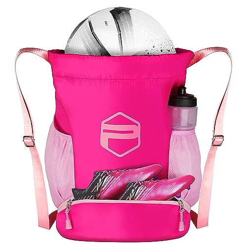 Picador Soccer Ball Bags, Drawstring Basketball Backpack for Sport Training with Ball Shoe Dry and Wet CompartmentsPink
