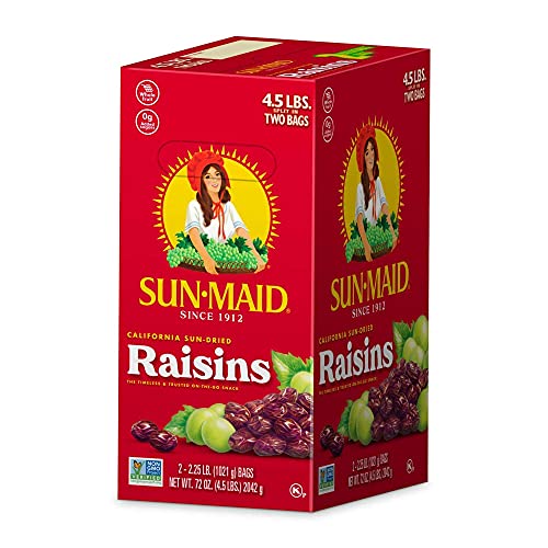 Sun-Maid California Sun Dried Raisins- Dried Fruit Snacks- Healthy Snacks of Kids - 72 oz 4.5 lbs Pack of 2